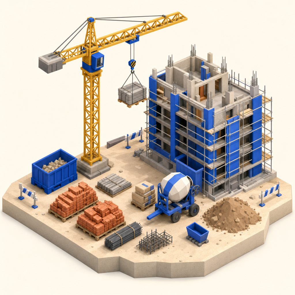 Illustration isométrique : BTP & Travaux